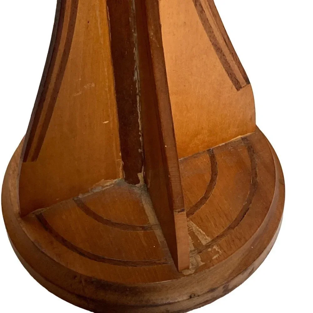 Pair Vintage Mid Century Wood Inlay Candle holders Scandinavian 10 inch